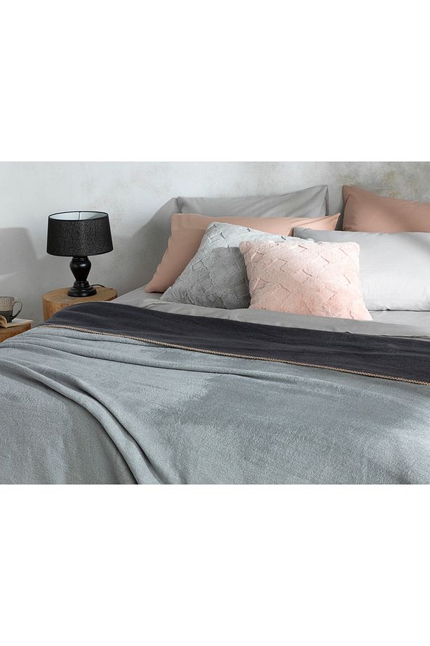 Plain Pamuklu Tek Kişilik Battaniye 150x200 Cm Gri-antrasit - 3