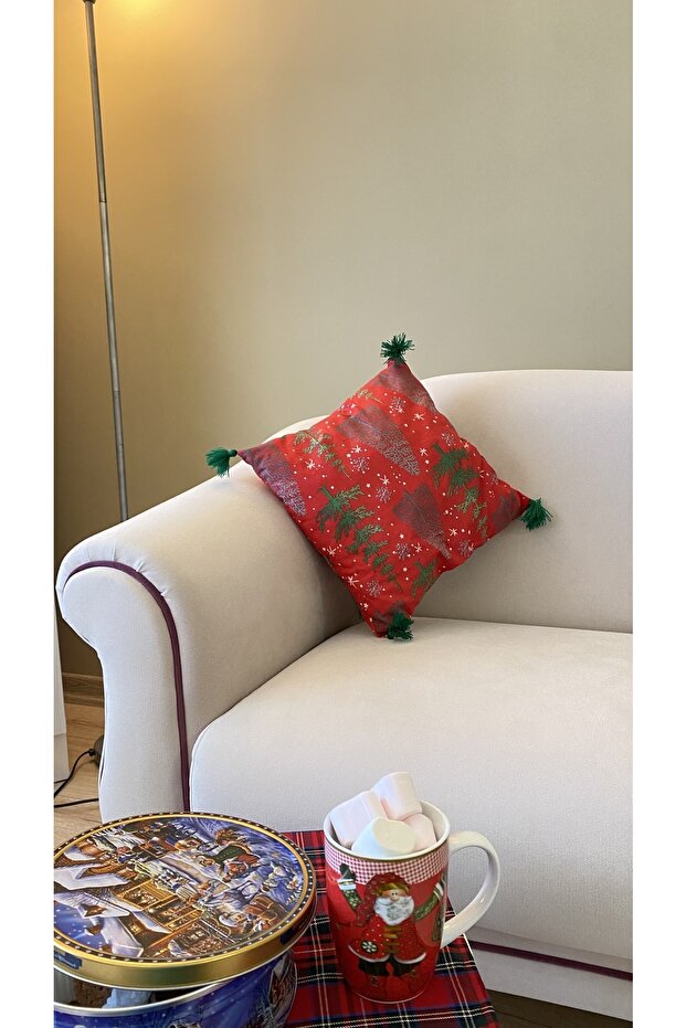 وسادة زينة منقوشة بالصنوبر الأحمر مقاس 40×40 سم - 1