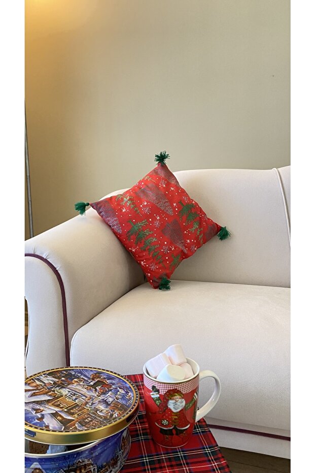 وسادة زينة منقوشة بالصنوبر الأحمر مقاس 40×40 سم - 2