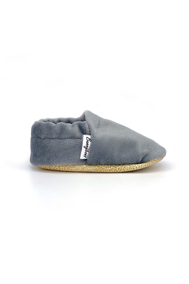Gray Velvet Non-Slip Sole Baby Booties