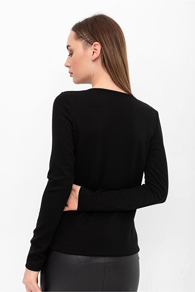 Siyah Triko Düğmeli Hırka - 6