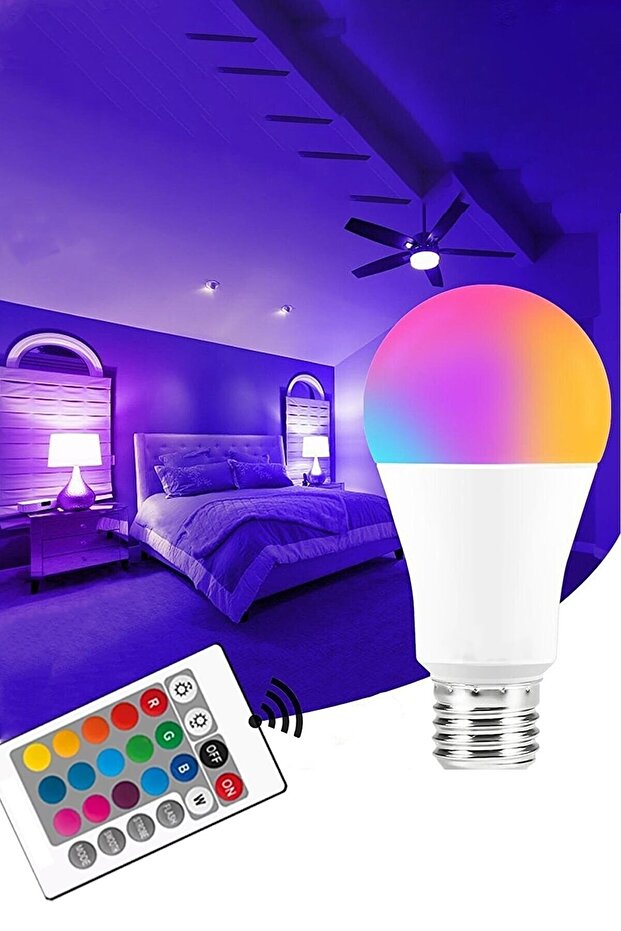 Rgb Kumandalı Renkli Led Ampul 9 Watt Işık Şiddeti Ayarlanabilir/kısılabilir Çok Renkli 3 Adet - 4