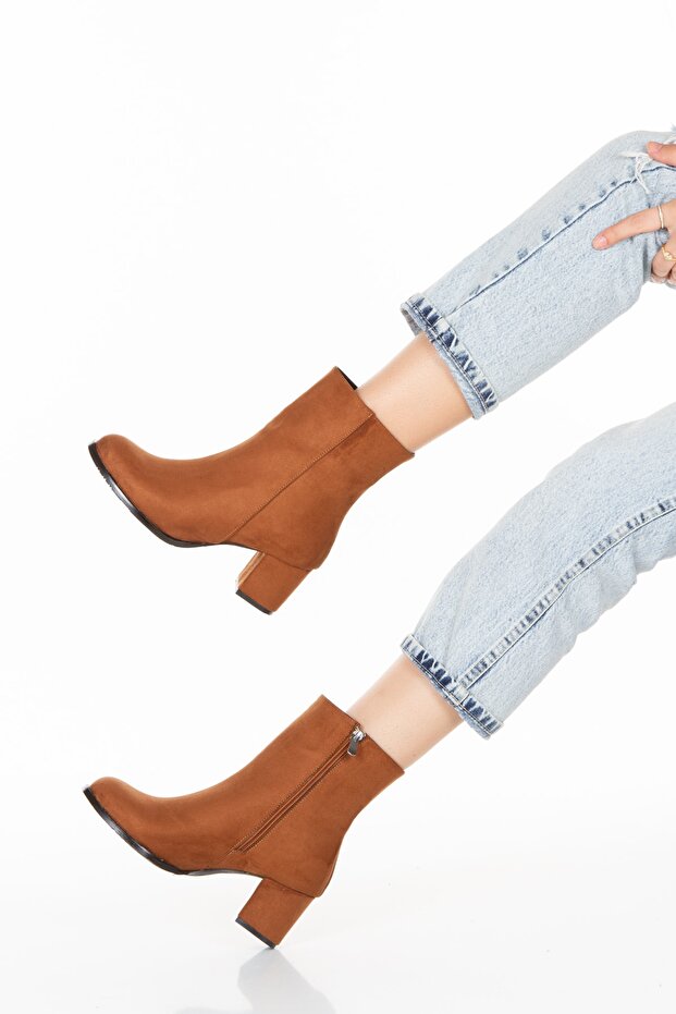 Feli Taba Lüks Süet Kalın Ökçe Bot - 2