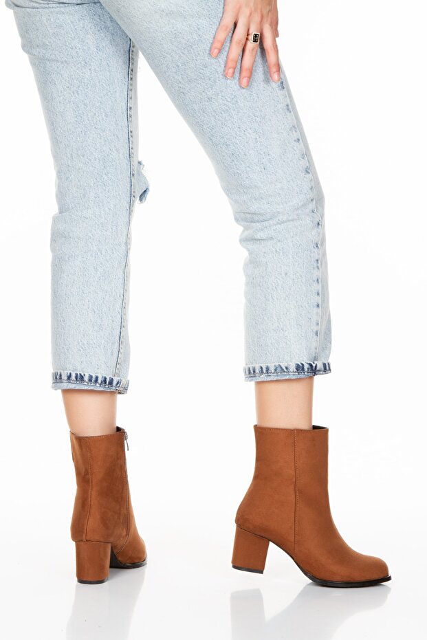 Feli Taba Lüks Süet Kalın Ökçe Bot - 4