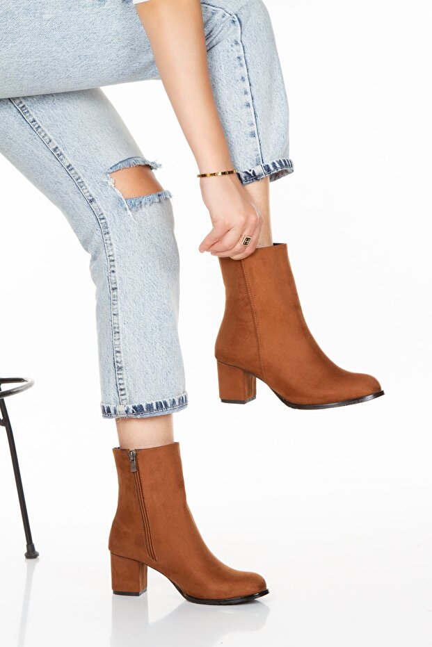 Feli Taba Lüks Süet Kalın Ökçe Bot - 6