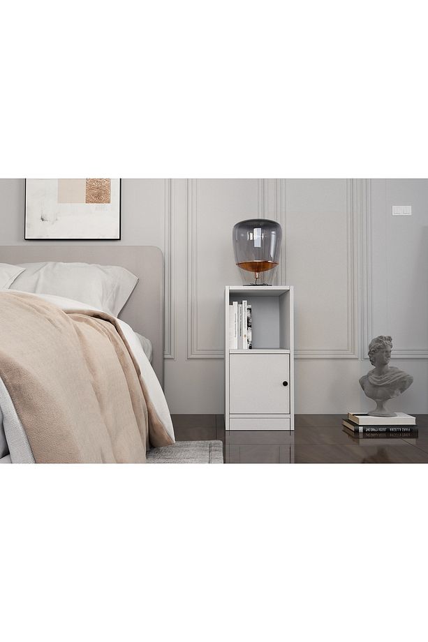Raflı Kapaklı Beyaz Komodin Çıtasız Kmd-1036-ç - 1