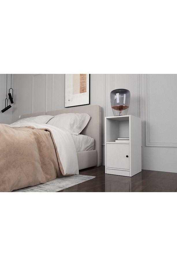 Raflı Kapaklı Beyaz Komodin Çıtasız Kmd-1036-ç - 2