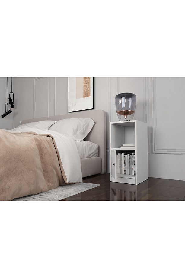 Raflı Kapaklı Beyaz Komodin Çıtasız Kmd-1036-ç - 3