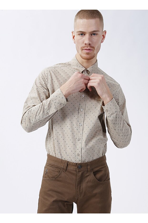 Button Collar Gray Men's Shirt Ismo
