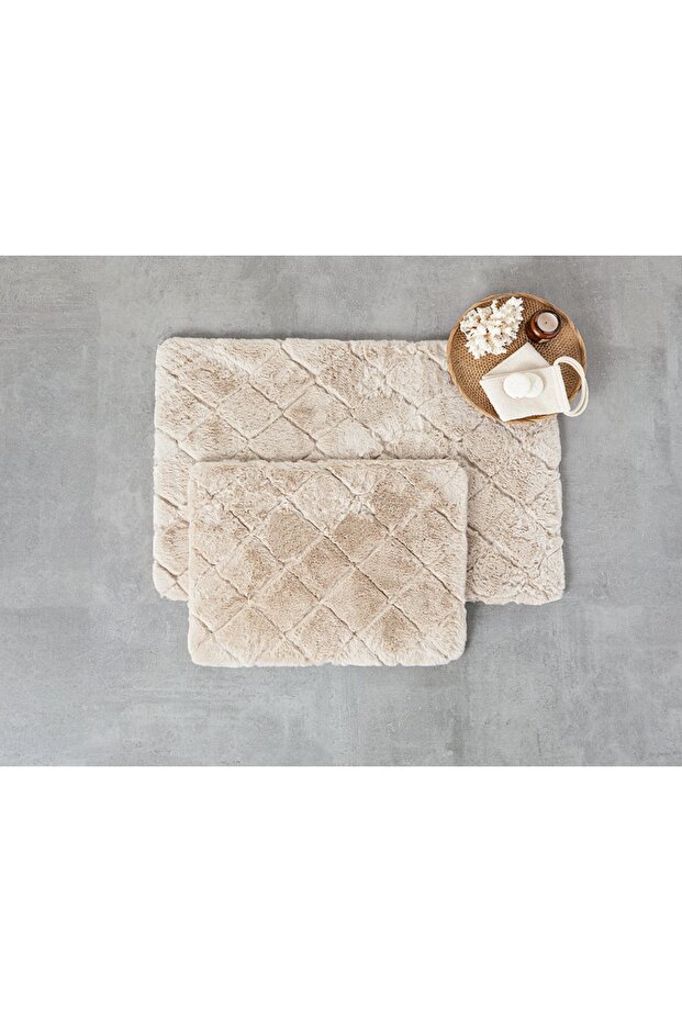 Soft Touch Rabbit Plush Bath Mat Set 60x90 Cm+45x60 Cm Beige