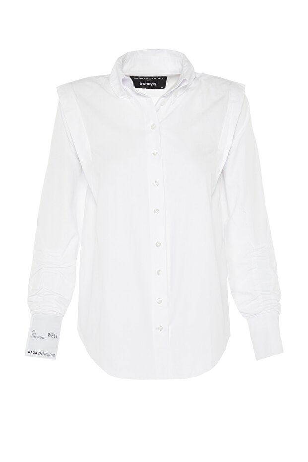 Sagaza Studio Poplin ing - fehér, húzózsinór részlet, szőtt TPRAW22GO1191 - 5