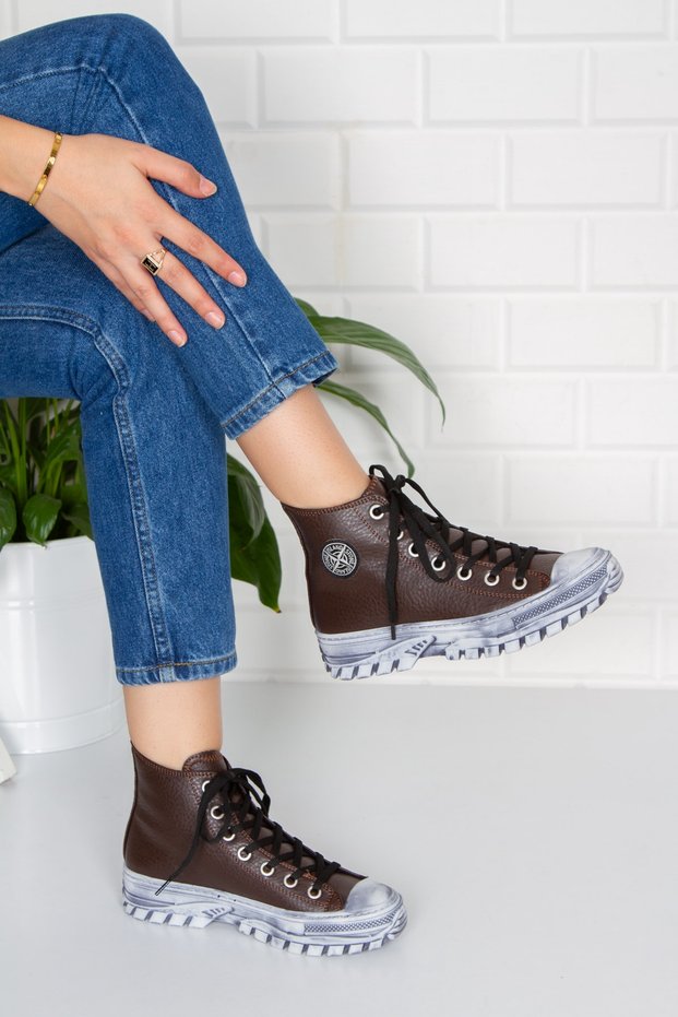 Brown Faux Leather Casual Boots