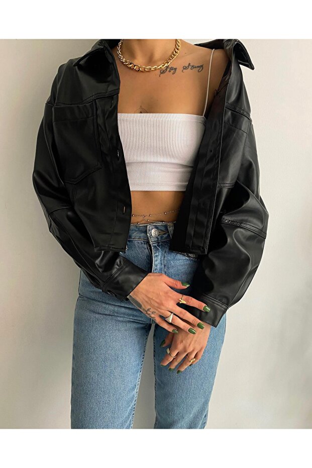 سترة جلدية قصيرة بأزرار - 2