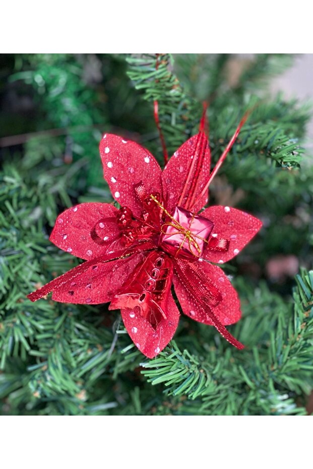 New Year Christmas Luxury Collectible Large Pine Tree Decoration Flower Tree Ornament Silvery Red