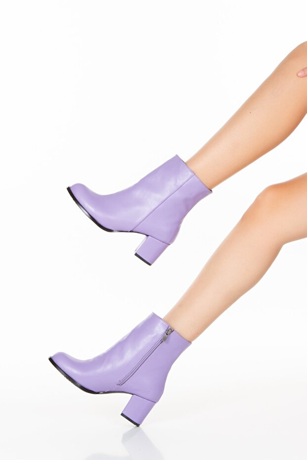 Feli Lila Ithal Deri Kalın Ökçe Bot - 2
