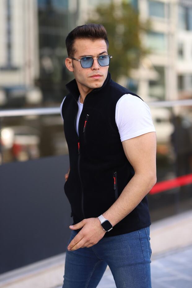 Black Vest Sleeveless 3 Pocket Men's Polar Daily Standard Comfortable Zippered Polar Vest Men