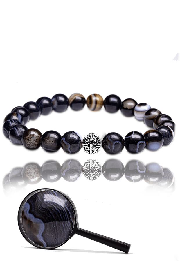 Certified Black Eye Agate Natural Stone Bracelet - With Silver Device