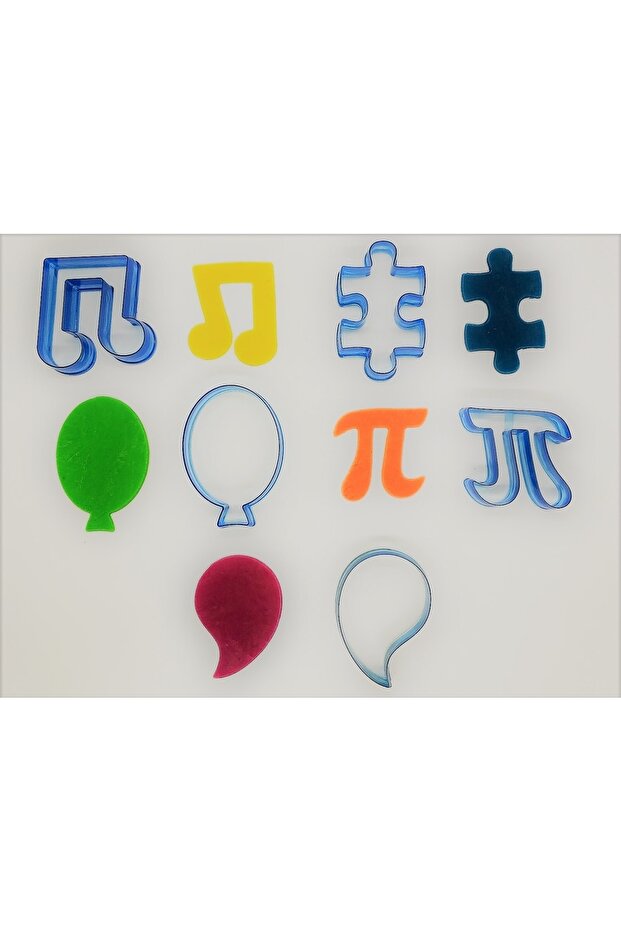 Set of 5 Polycarbonate Kopat Cookie Molds - Notes, puzzle, balloon, pi number, drops
