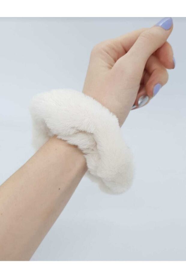 Ecru Color Plush Bagel Buckle Luxury Imported Rabbit Hair - Plush Buckle
