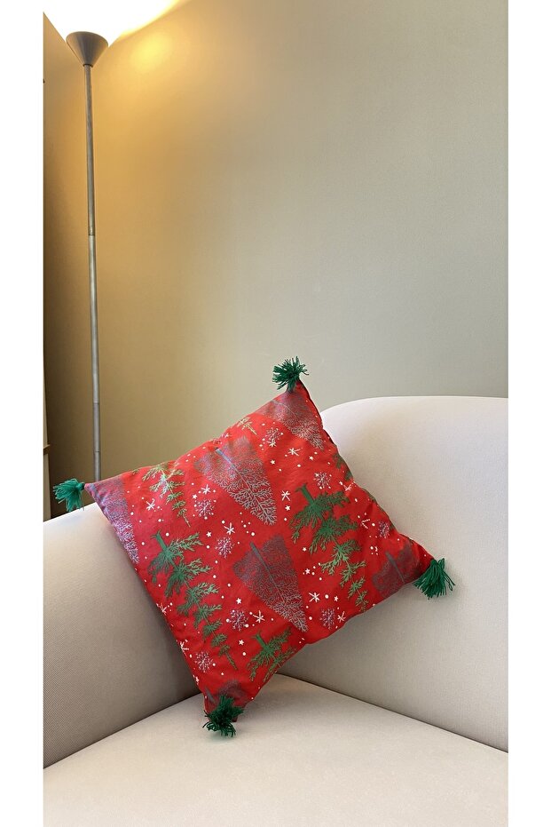 وسادة زينة منقوشة بالصنوبر الأحمر مقاس 40×40 سم - 3