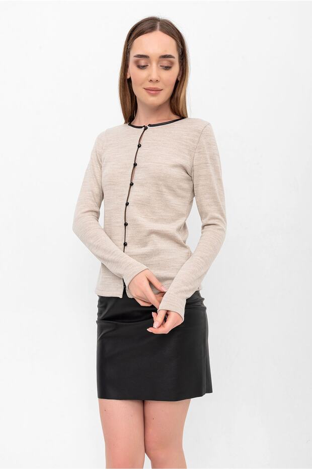 Bej Triko Düğmeli Hırka - 6