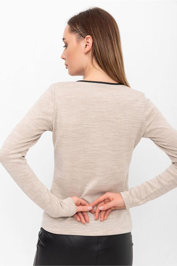 Bej Triko Düğmeli Hırka - 7
