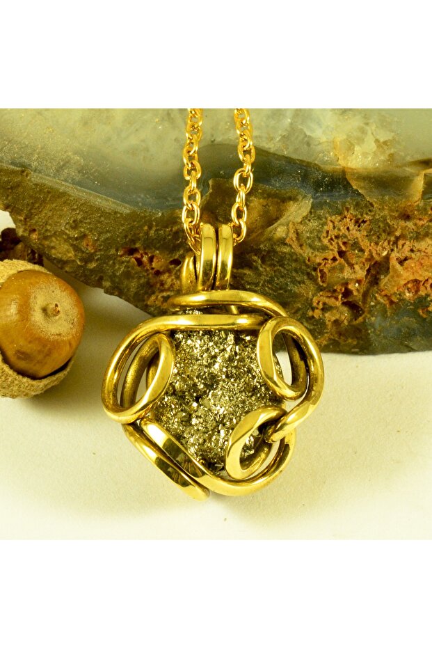Authentic Necklace - Pyrite Crystal Handmade, Single Product