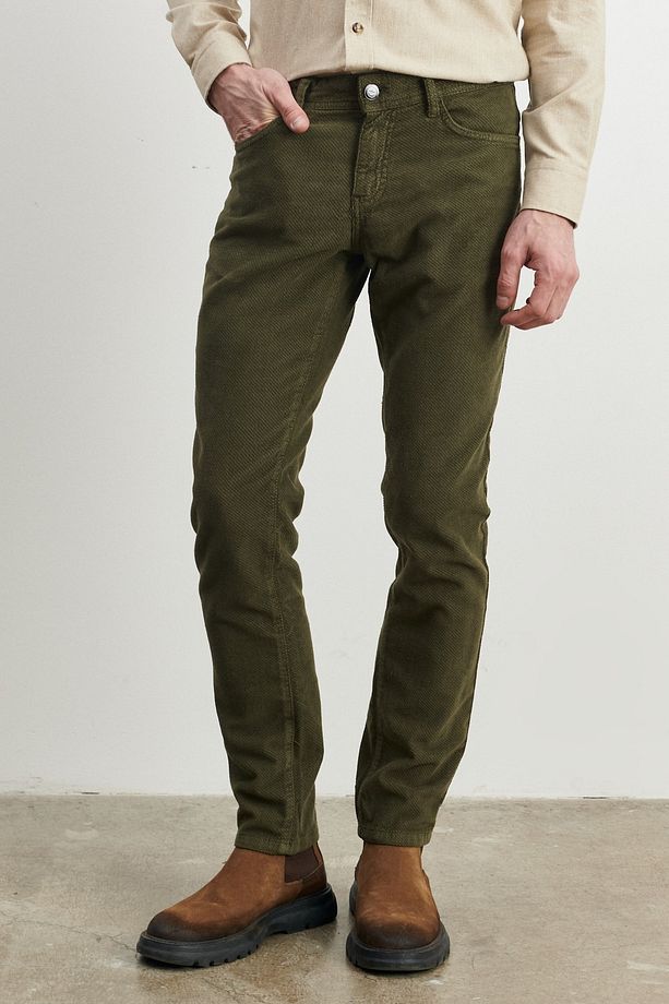 Erkek Haki Slim Fit Dar Kesim Esnek Kadife Pantolon - 1