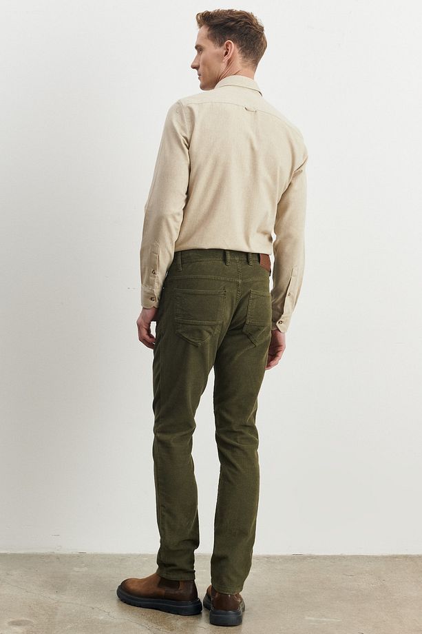 Erkek Haki Slim Fit Dar Kesim Esnek Kadife Pantolon - 5