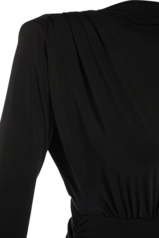 Siyah Drapeli Çıtçıtlı Örme Body TPRAW23BD00048 - 8