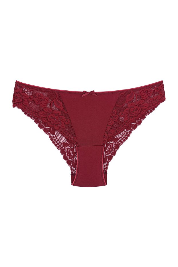 Burgundy Cotton Lace Women's Briefs
