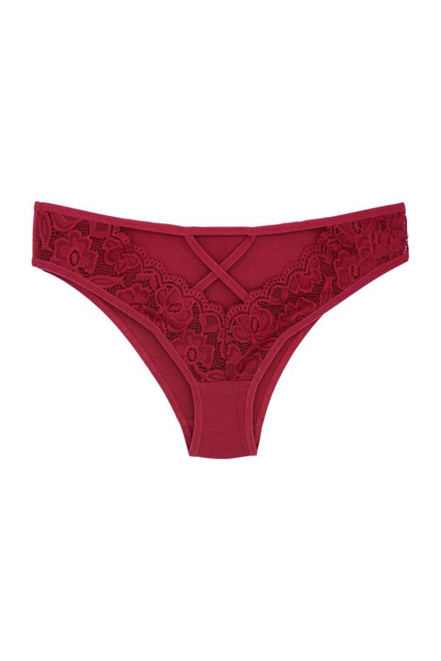 Burgundy Cotton Lace Front and Window Women's Briefs