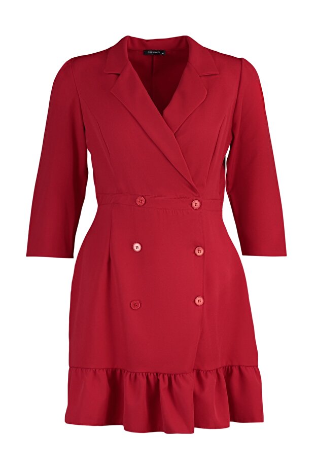 New Year Red Plus Size Unlined Three Quarter Sleeve Mini/Short Length Woven Jacket Dress Tbbaw23Ah00042 - 8