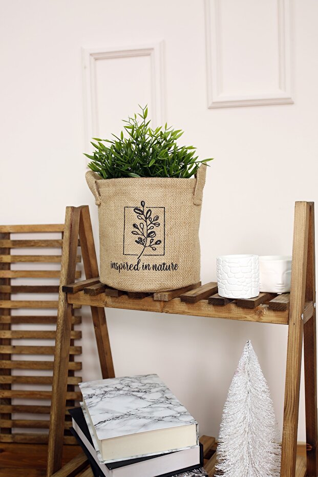 Jut Fabric Basket Oval Inspired by Nature Wicker Decorative Toy Storage Basket 20Cmx20Cmx20Cm