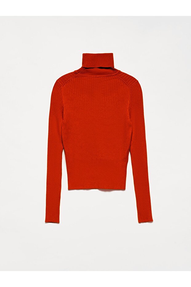 1297 Balıkçı Yaka Fitilli Basic Kazak-kiremit - 2