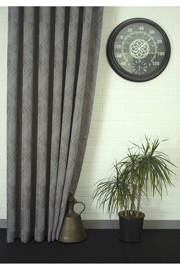 Background Curtain Prism Pattern Anthracite Without Pleat