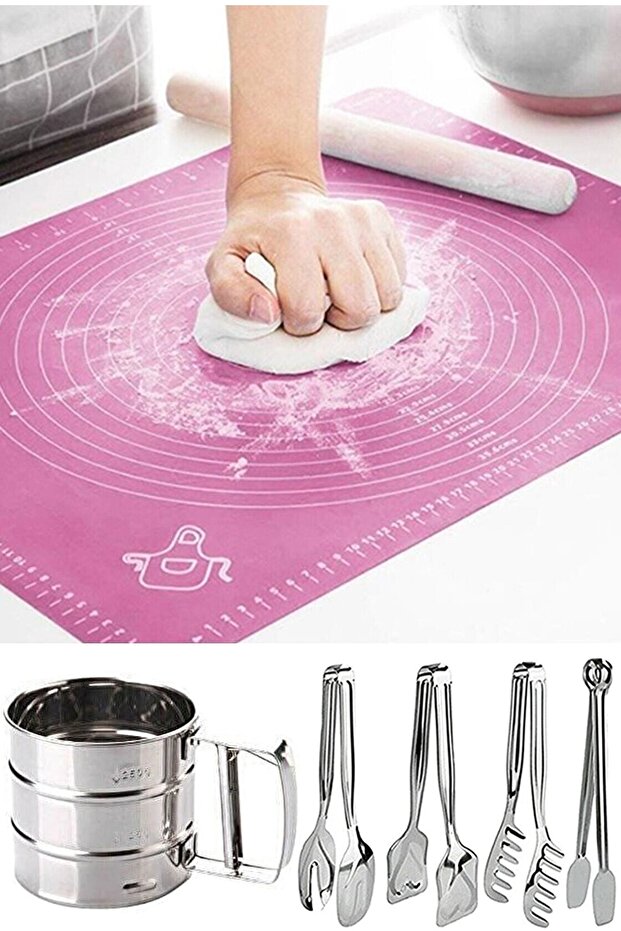 Presentation Preparation Set Dough Rolling Mat + Flour Sieve + Tongs Set, Kitchen Preparation Products