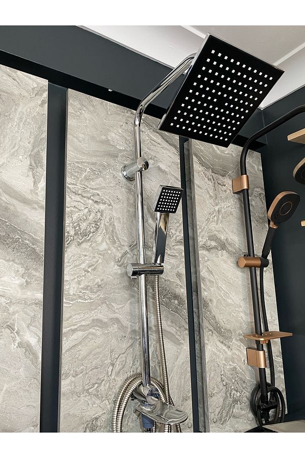 Duş Seti Tepe Yağmurlama Duş Sistemi Banyo Bataryası Dahil Set Robot Duş Seti Gümüş Renk Premium Set - 1