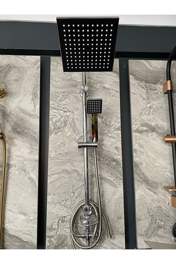 Duş Seti Tepe Yağmurlama Duş Sistemi Banyo Bataryası Dahil Set Robot Duş Seti Gümüş Renk Premium Set - 6