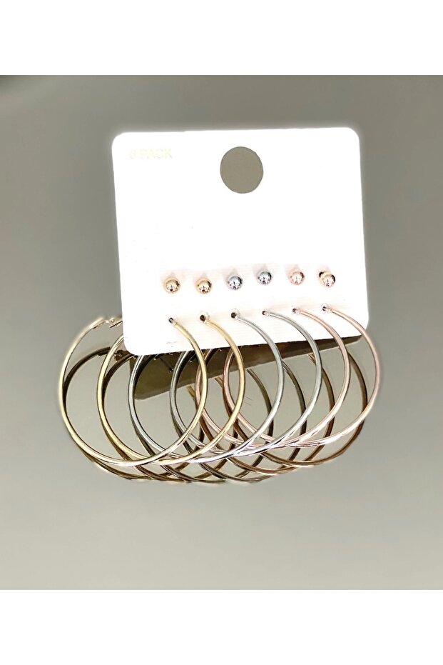 6 Pieces Steel Plated Silver Spiked Ball Pearl Hoop Earrings Set Gold Silver Rose Imported from Germany