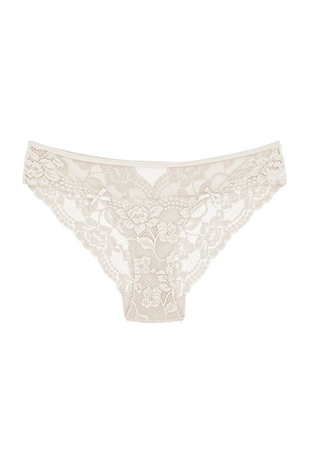 Ecru Lace Front Tulle Detail Women's Slip Women's Panties