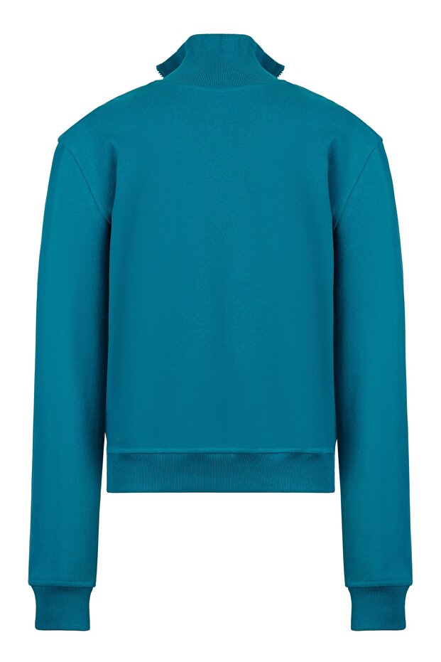 Fermuarlı Mavi Sweatshirt - 2