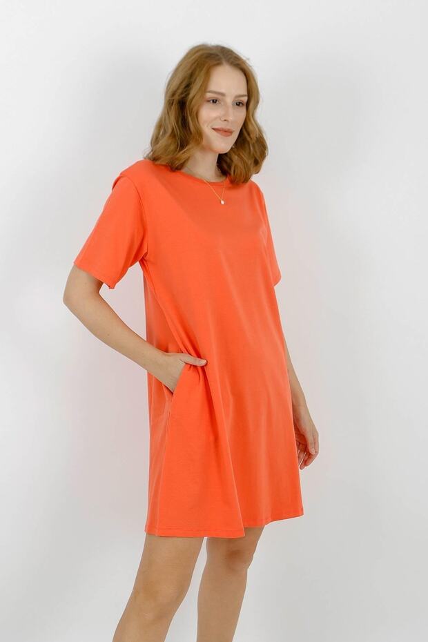 Yuvarlak Yaka Basic T-shirt Elbise - 3