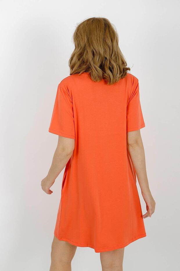 Yuvarlak Yaka Basic T-shirt Elbise - 6