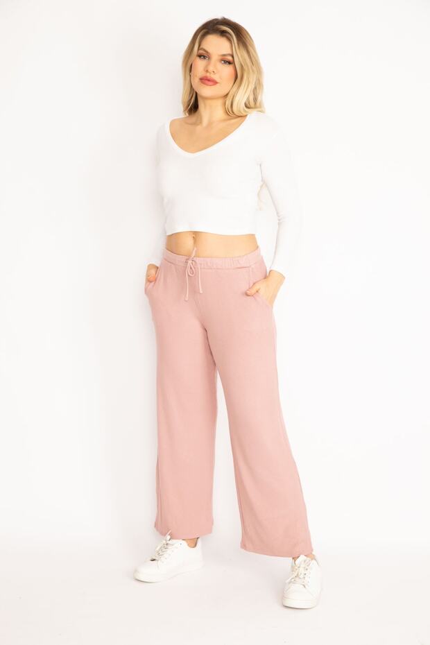 Damskie koronkowe spodnie w dużych rozmiarach z paskiem w talii 65n35103 - 4