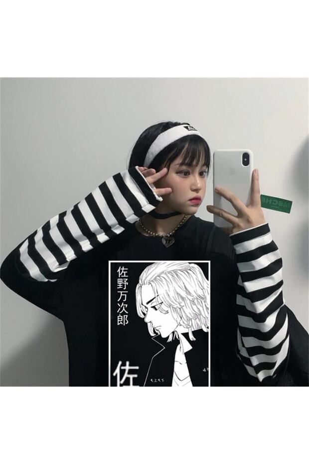 Anime Tokyo Revengers Mikey Unisex Striped Sleeve T-shirt