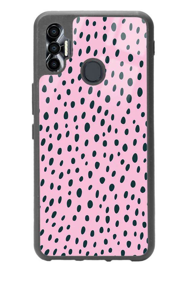 غلاف هاتف لامع بتصميم منقط وردي لهاتف Tecno Spark 7 Pro