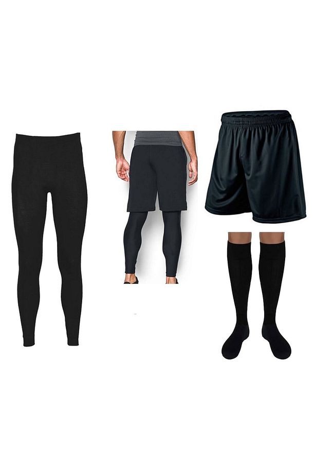 Uzun Sporcu Tayt Spor Şort Ve Lux Çorap 3lü Set - 1