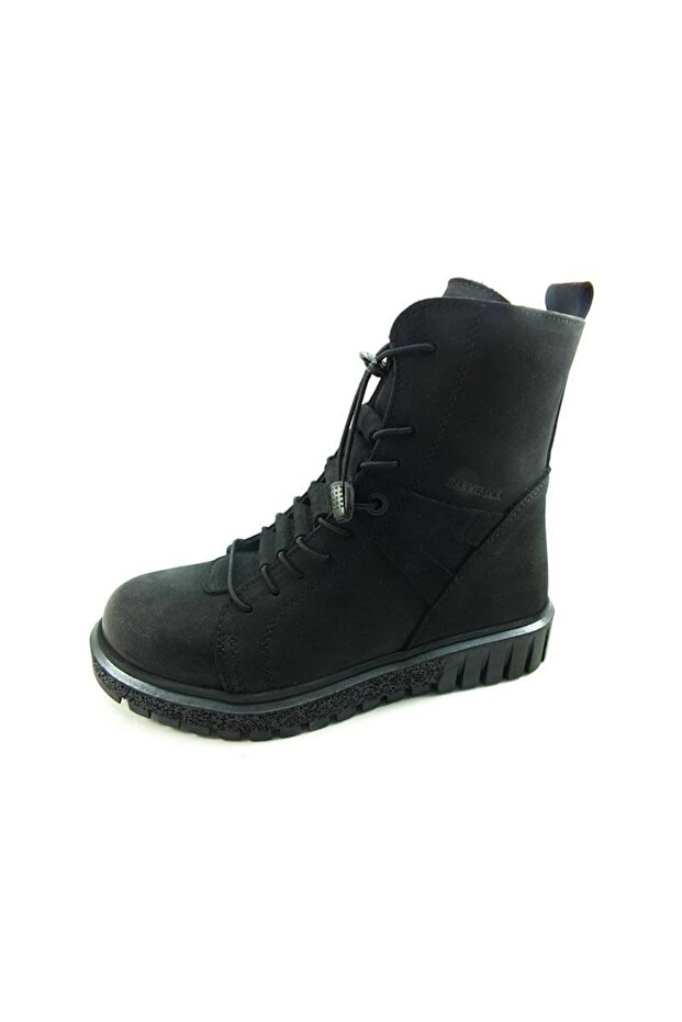 Lace-up zippered Genuine Leather Boots Black-nubuck 17945-z