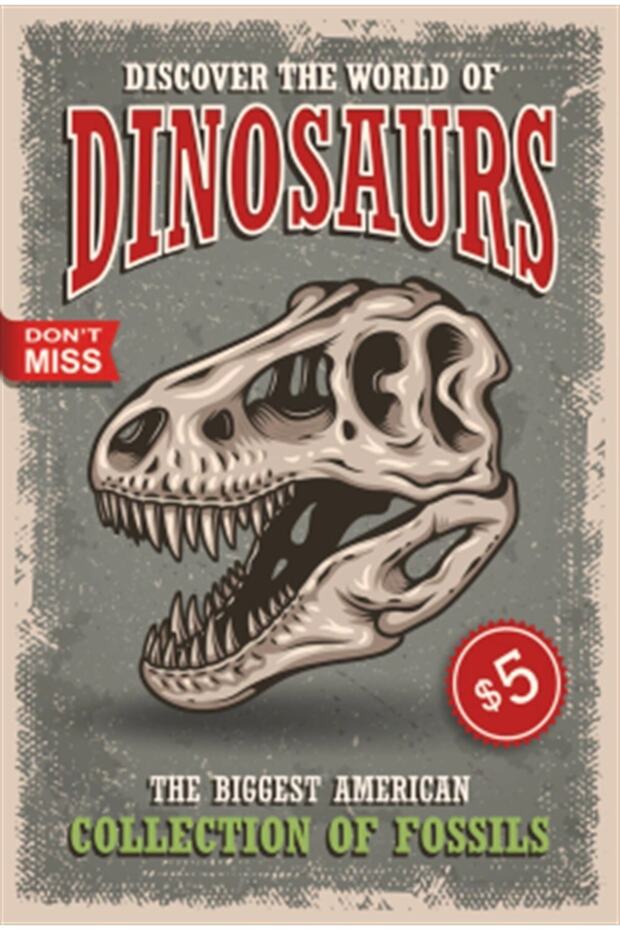 Dinosaur Fossil Retro Wooden Poster